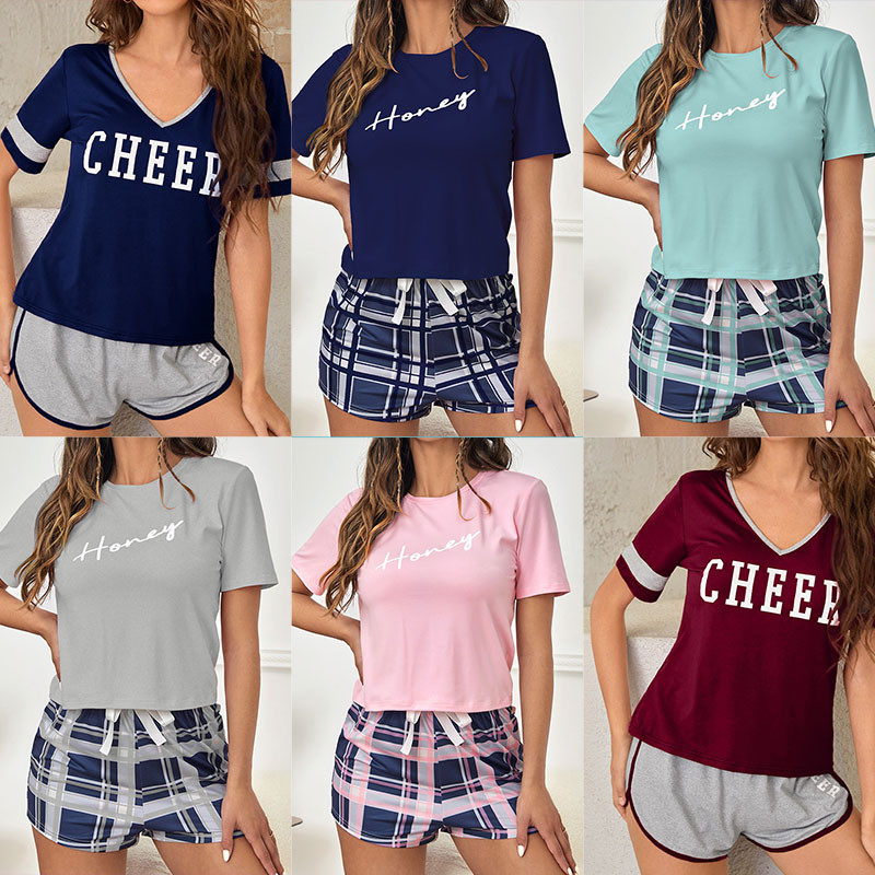 Sieviešu pidžamu komplekts Modes burti Druka ar īsām piedurknēm naktsveļa šorti pidžamu komplekts Brīvs ikdienas apģērbs mājās Mājas apģērbs Naktsveļa