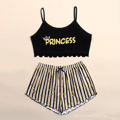 Nyári női hálóruha Aranyos rajzfilmmintás rövid szett pizsama nőknek pizsama szett Édes rövid ujjú V-nyakú és rövidnadrág Pijama