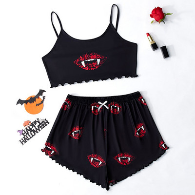 Nyári női hálóruha Aranyos rajzfilmmintás rövid szett pizsama nőknek pizsama szett Édes rövid ujjú V-nyakú és rövidnadrág Pijama