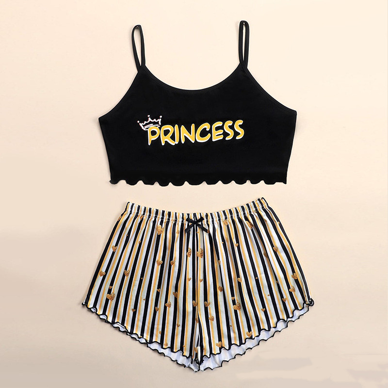 Nyári női hálóruha Aranyos rajzfilmmintás rövid szett pizsama nőknek pizsama szett Édes rövid ujjú V-nyakú és rövidnadrág Pijama