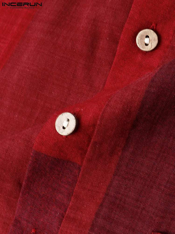 Modes rūtaini miega halāti INCERUN Vīriešu naktsveļa ar garām piedurknēm O kakla Naktsveļa Kokvilnas kabatas Naktskrekls Mājīgs pogas guļamveļa 7. lielais izmērs