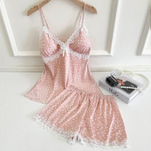 Seksīga sieviešu pidžamas uzvalks naktsveļa Intīma apakšveļa Jauka, jauna meitene 2GB miega komplekts Cami&Šorti ar drukātu punktu guļamveļa mājas apģērbs