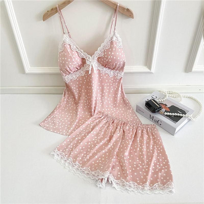 Seksīga sieviešu pidžamas uzvalks naktsveļa Intīma apakšveļa Jauka, jauna meitene 2GB miega komplekts Cami&Šorti ar drukātu punktu guļamveļa mājas apģērbs