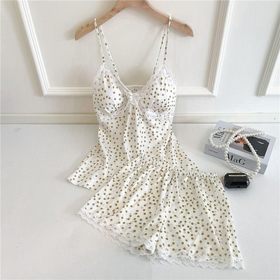 Seksīga sieviešu pidžamas uzvalks naktsveļa Intīma apakšveļa Jauka, jauna meitene 2GB miega komplekts Cami&Šorti ar drukātu punktu guļamveļa mājas apģērbs