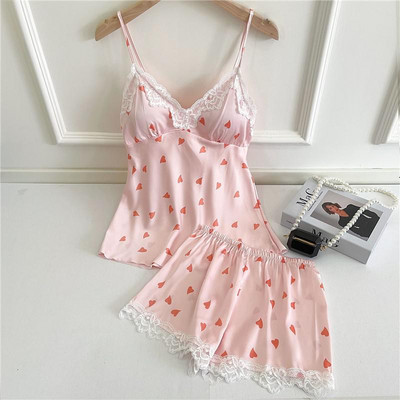 Seksīga sieviešu pidžamas uzvalks naktsveļa Intīma apakšveļa Jauka, jauna meitene 2GB miega komplekts Cami&Šorti ar drukātu punktu guļamveļa mājas apģērbs