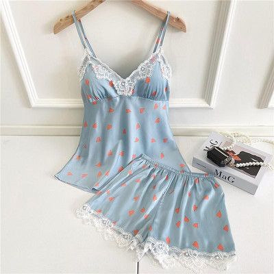 Seksīga sieviešu pidžamas uzvalks naktsveļa Intīma apakšveļa Jauka, jauna meitene 2GB miega komplekts Cami&Šorti ar drukātu punktu guļamveļa mājas apģērbs