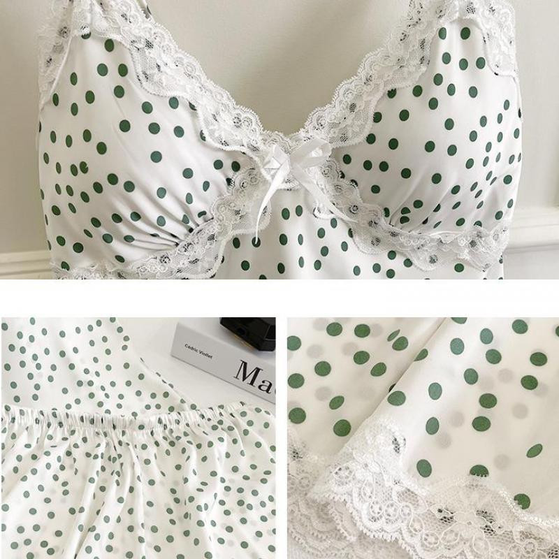 Seksīga sieviešu pidžamas uzvalks naktsveļa Intīma apakšveļa Jauka, jauna meitene 2GB miega komplekts Cami&Šorti ar drukātu punktu guļamveļa mājas apģērbs