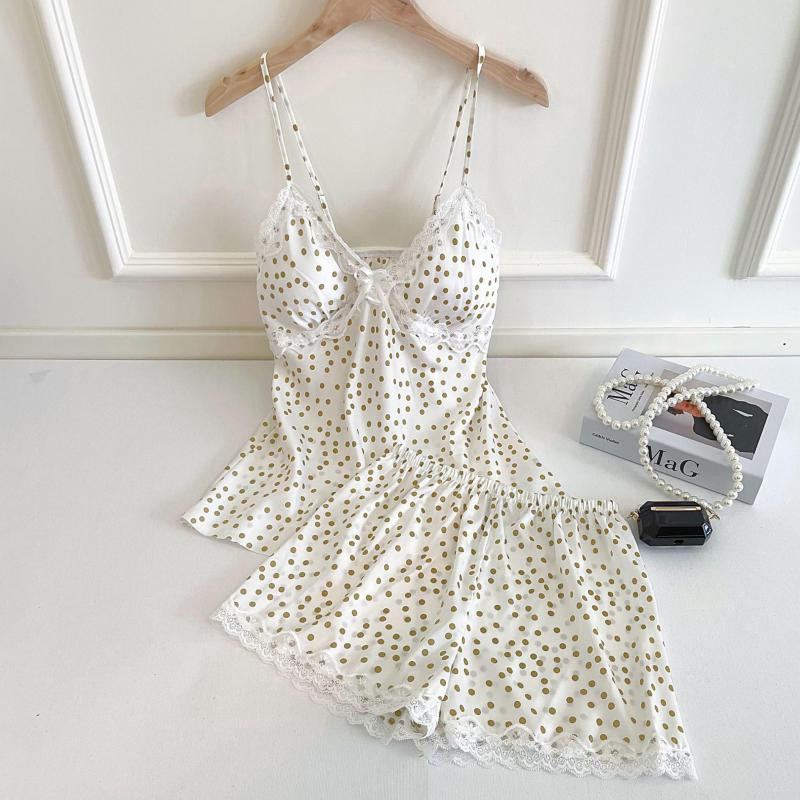 Seksīga sieviešu pidžamas uzvalks naktsveļa Intīma apakšveļa Jauka, jauna meitene 2GB miega komplekts Cami&Šorti ar drukātu punktu guļamveļa mājas apģērbs