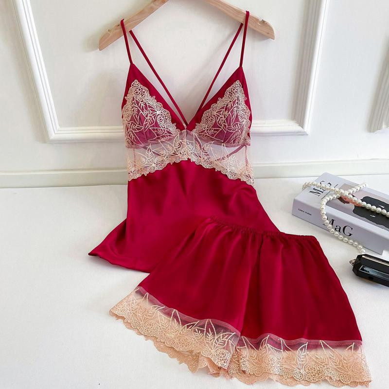 Seksīga sieviešu pidžamas uzvalks naktsveļa Intīma apakšveļa Jauka, jauna meitene 2GB miega komplekts Cami&Šorti ar drukātu punktu guļamveļa mājas apģērbs