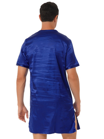 Sleepwear Ανδρικό μεταξωτό σατέν νυχτικό Νυχτικό Μαλακό φαρδύ κοντό μανίκι Πιτζάμες Νυχτικό Καλοκαιρινό νυχτερινό πουκάμισο για ύπνο