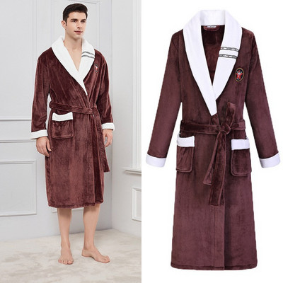 Φθινοπωρινό/Χειμώνα Ανδρικό νυχτικό Kimono Μπουρνούζι Κοραλλί φλις Negligee V-λαιμόκοψη οικεία εσώρουχα μονόχρωμα υπνοδωμάτια