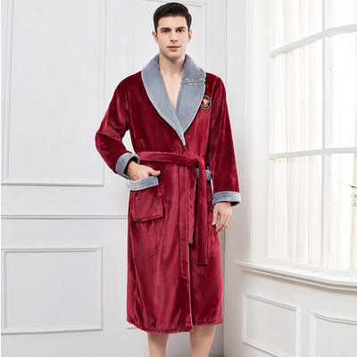 Φθινοπωρινό/Χειμώνα Ανδρικό νυχτικό Kimono Μπουρνούζι Κοραλλί φλις Negligee V-λαιμόκοψη οικεία εσώρουχα μονόχρωμα υπνοδωμάτια