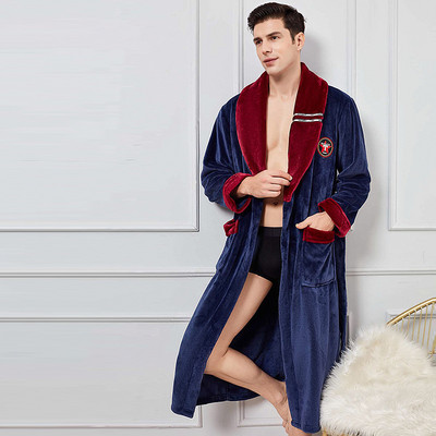 Φθινοπωρινό/Χειμώνα Ανδρικό νυχτικό Kimono Μπουρνούζι Κοραλλί φλις Negligee V-λαιμόκοψη οικεία εσώρουχα μονόχρωμα υπνοδωμάτια