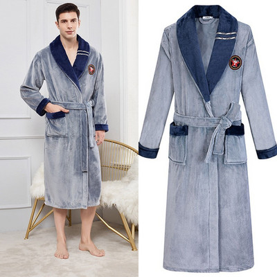 Φθινοπωρινό/Χειμώνα Ανδρικό νυχτικό Kimono Μπουρνούζι Κοραλλί φλις Negligee V-λαιμόκοψη οικεία εσώρουχα μονόχρωμα υπνοδωμάτια