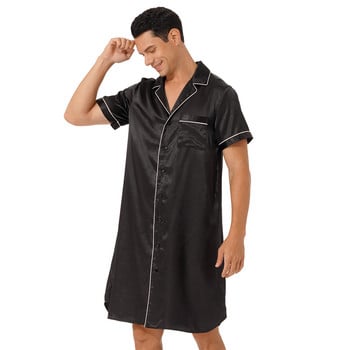 Ανδρικό σατέν νυχτικό πιτζάμα ανδρικές μπλούζες με κοντό μανίκι με κουμπιά Φαρδιά πυζά σαλονάκια Μαλακά άνετα σπίτια
