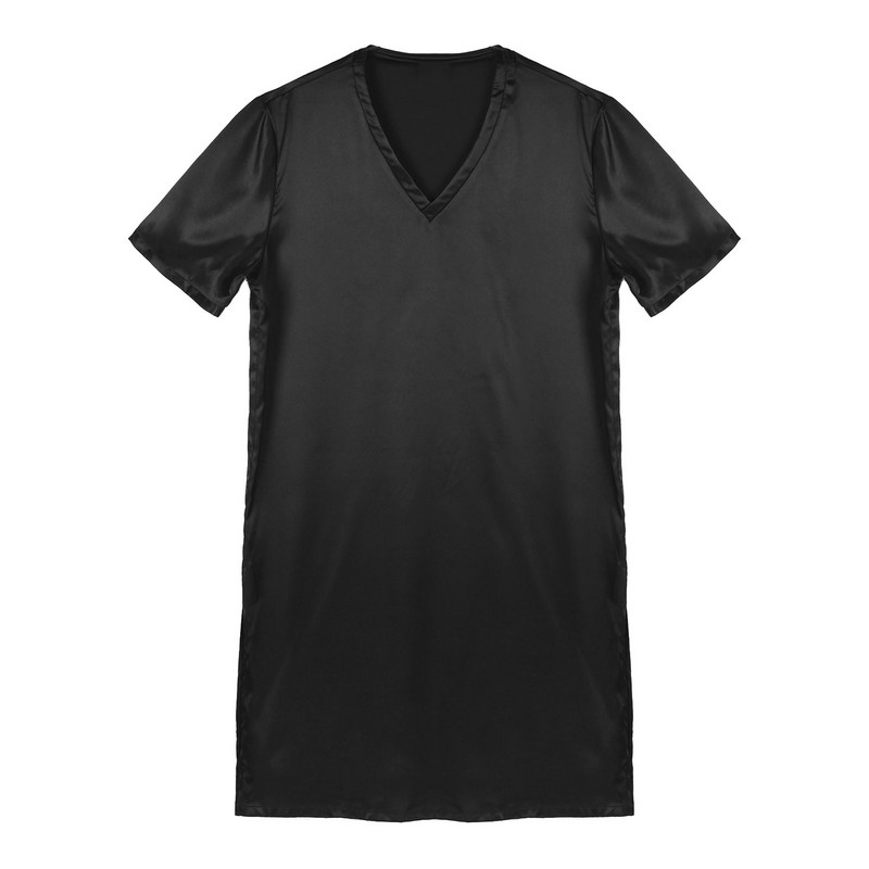 Ανδρικά σατέν νυχτικά Πυζάμες Νυχτικό Σπίτι Φορέστε Πυτζάμες Sleep Μεταξωτά T-shirts Καλοκαιρινά μονόχρωμα κοντομάνικα μπλουζάκια νυχτικά