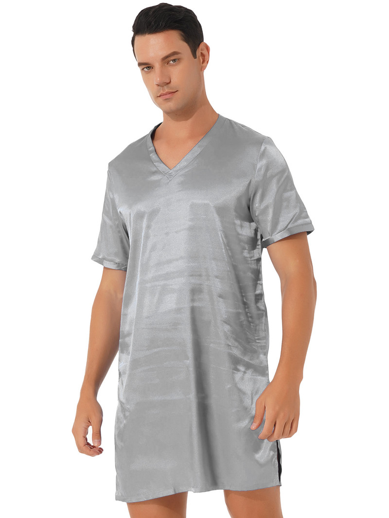 Vīriešu sieviešu zīda satīna naktskrekls vasaras īsām piedurknēm naktsveļa naktsveļa mājas apģērbs naktsveļa topi Apģērbi sāni sadalīti naktsveļa Plus