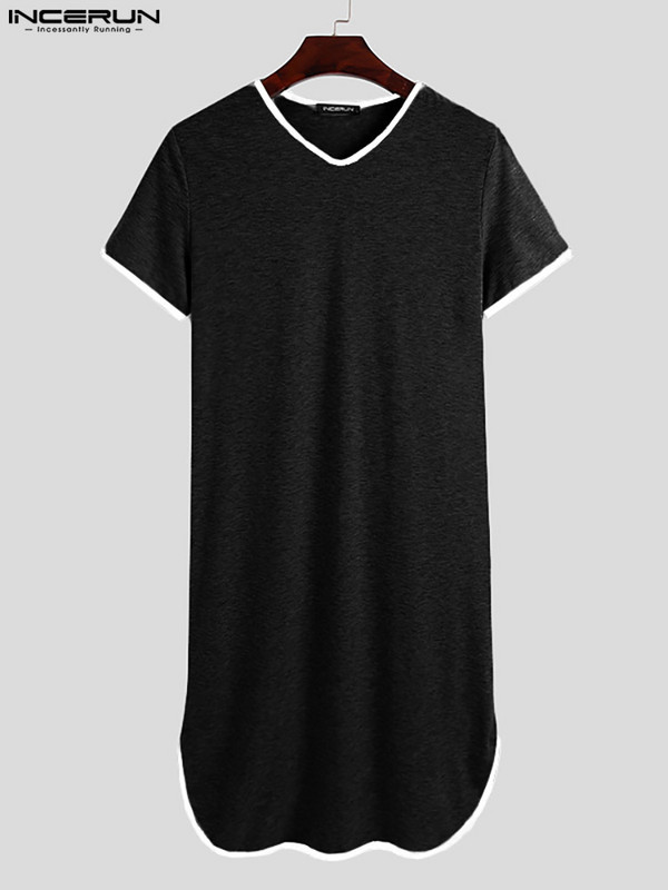 Vară cu mâneci scurte cu decolteu în V Îmbrăcăminte pentru acasă INCERUN bărbați mozaic halate de dormit pentru bărbați halate de baie lejere confortabile Cămașă de noapte solidă, S-5XL