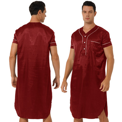 Vīriešu guļamveļa naktskrekli ar īsām piedurknēm satīna naktskrekla poga, izliekta apakšmala pulovers naktsveļa naktsveļa, halāts ar kabatu