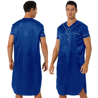 Vīriešu guļamveļa naktskrekli ar īsām piedurknēm satīna naktskrekla poga, izliekta apakšmala pulovers naktsveļa naktsveļa, halāts ar kabatu