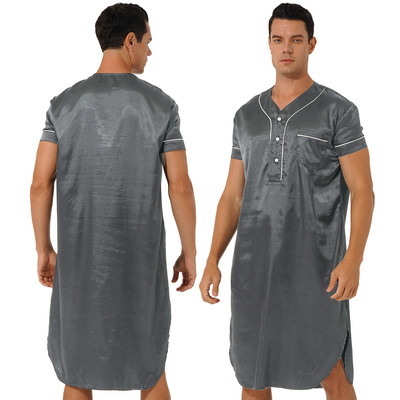 Vīriešu guļamveļa naktskrekli ar īsām piedurknēm satīna naktskrekla poga, izliekta apakšmala pulovers naktsveļa naktsveļa, halāts ar kabatu