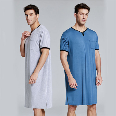 Robe de dormit pentru bărbați, musulman, cu mânecă scurtă, pijama solidă, haine de dormit, buzunare, confortabil, din bumbac, îmbrăcăminte vintage, cămașă de noapte, halate de baie pentru bărbați.