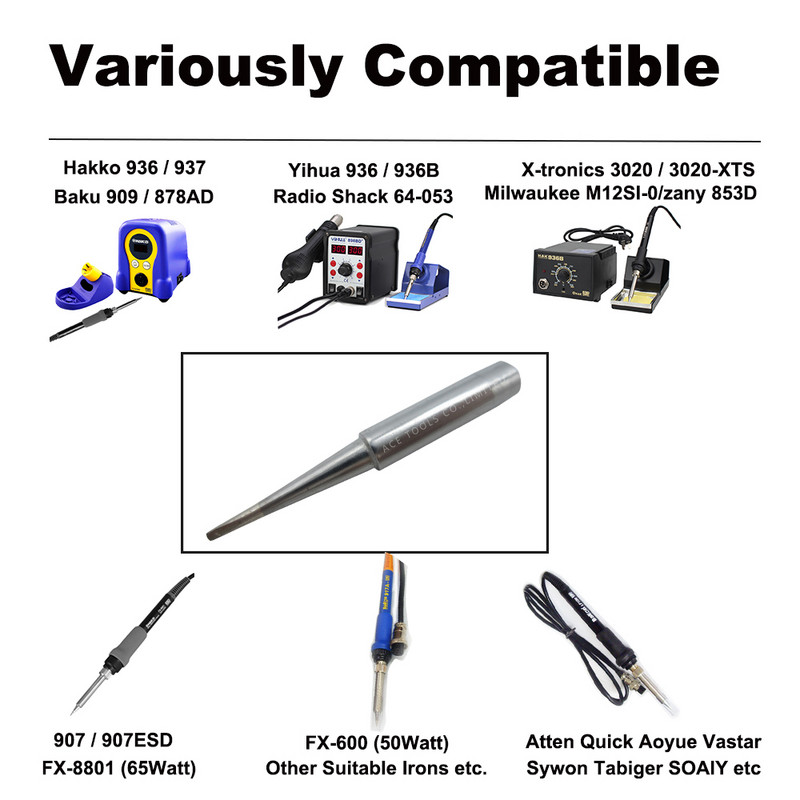 Μύτη συγκόλλησης 900M-T-1.2LD Σμίλη 1.2mm για Hakko 936 907 Milwaukee M12SI-0 Radio Shack 64-053 Yihua 936 X-Tronics 3020 Iron Bit