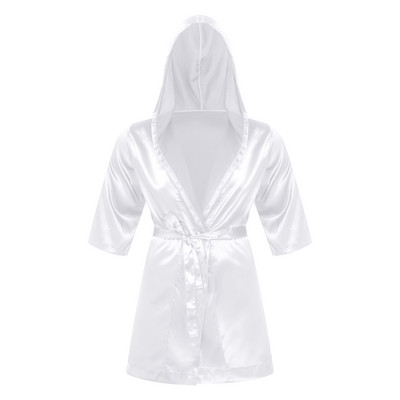 Muška odjeća za spavanje, gornji dio satenske pidžame, otvoreni prednji dio, noćni ogrtač s kapuljačom, kimono s pojasom, kućni ogrtač s pola rukava bez kratkih hlačica, spavaćica