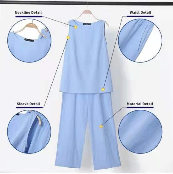 Sieviešu pidžamas divdaļīgs komplekts, masīvs bez piedurkņu džemperis, mežģīnes ar platām bikses bikses.