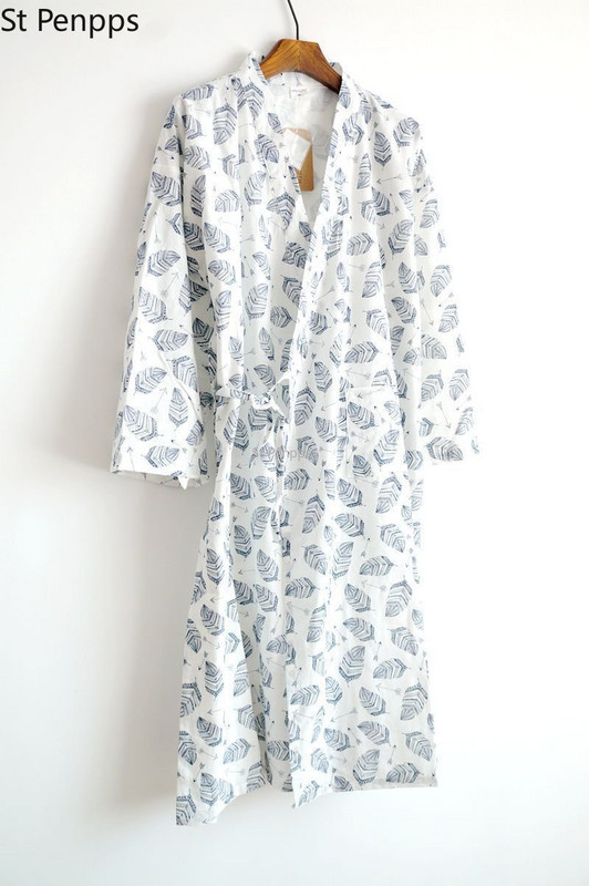 Νυχτικό Kimono σε ιαπωνικό στυλ Ανδρικό μπουρνούζι από βαμβακερό και λινό Ανοιξιάτικο φθινόπωρο χαλαρή γραβάτα μακριά λεπτή Yukata Eastern Culture Kyoto
