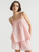 Hiloc Pink Ruffle Loungear Spaghetti Strap Νέα σε ασορτί σετ Φαρδιά πυζά, εξώπλατο σπίτι 2023 Νέα γυναικεία κοντά σετ