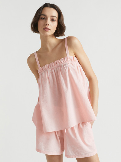 „Hiloc Pink Ruffle Loungewear“ spagečių dirželis, naujas, tinkantis rinkinys Laisvi miegui skirti drabužiai be nugaros, 2023 m. nauji moteriški trumpi komplektai