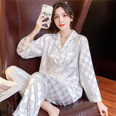 Proljetno-jesenska pidžama Dvodijelno odijelo Nova modna kućna odjeća od ledene svile Hlače dugih rukava Pidžame Ženski set za spavanje