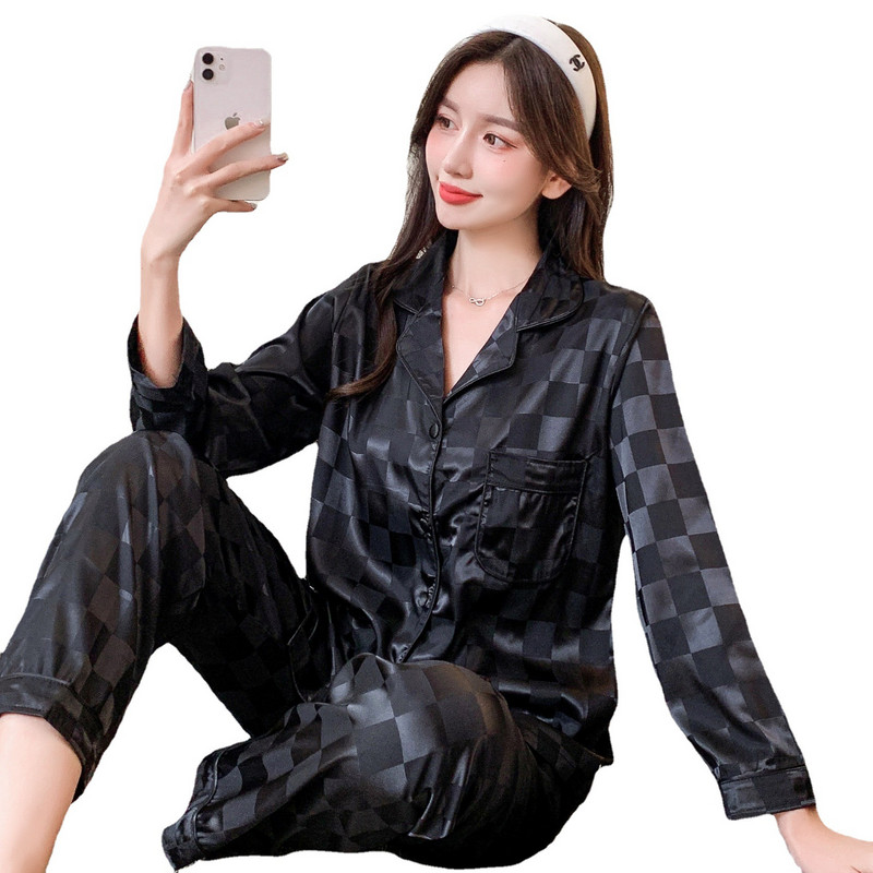 Proljetno-jesenska pidžama Dvodijelno odijelo Nova modna kućna odjeća od ledene svile Hlače dugih rukava Pidžame Ženski set za spavanje