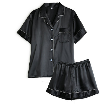 Vairāku krāsu satīna šortu pidžamu komplekts sievietēm vasaras plānās īsās piedurkņu jakas ar šortiem mājas apģērba divdaļīgs pidžamas komplekts