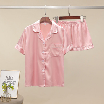 Vairāku krāsu satīna šortu pidžamu komplekts sievietēm vasaras plānās īsās piedurkņu jakas ar šortiem mājas apģērba divdaļīgs pidžamas komplekts