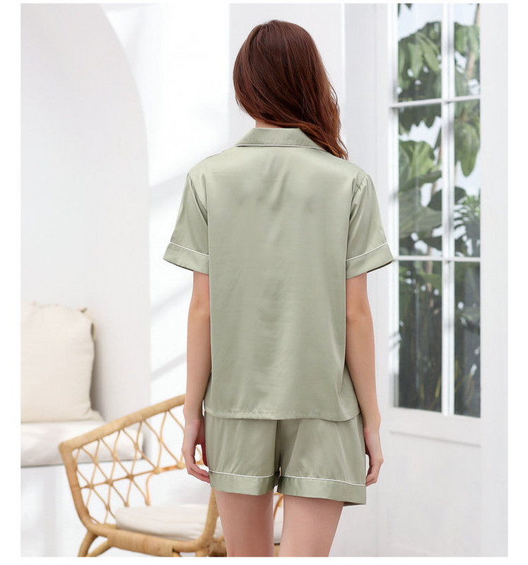 Vairāku krāsu satīna šortu pidžamu komplekts sievietēm vasaras plānās īsās piedurkņu jakas ar šortiem mājas apģērba divdaļīgs pidžamas komplekts