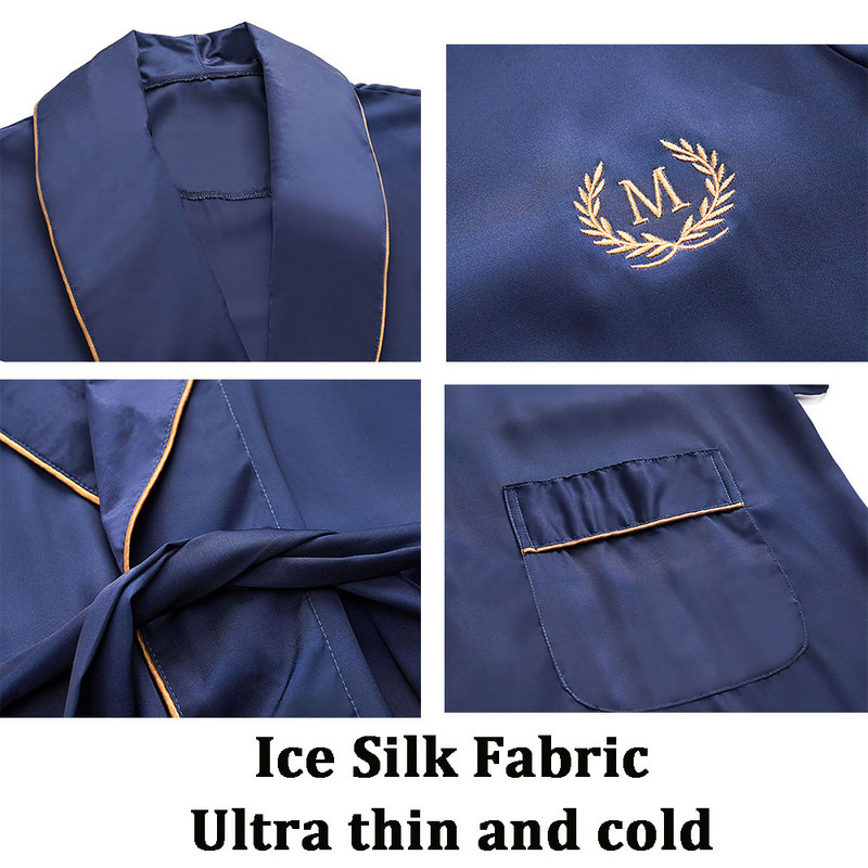 Proljeće ljeto Ledeno svileni tanki muški ogrtač za kupanje Ležeran čvrsti ogrtač za tuširanje Glatki satenski ogrtač za kupanje od umjetne svile Udoban mekani kimono 4XL