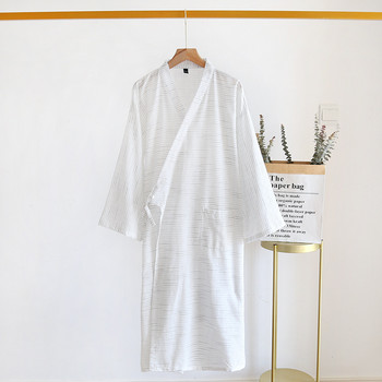 Халат с голям размер Мъжки дълъг стил от памучен плат Пролетно и лятно халат Мъжки раирани домашни халати за баня за мъже
