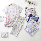 Nagy méretű pizsama szettek női divatos nyomott bő, rövid ujjú lábszárig érő nadrágok hangulatos aranyos rajzfilm hálóruha kerek nyakú pizsama