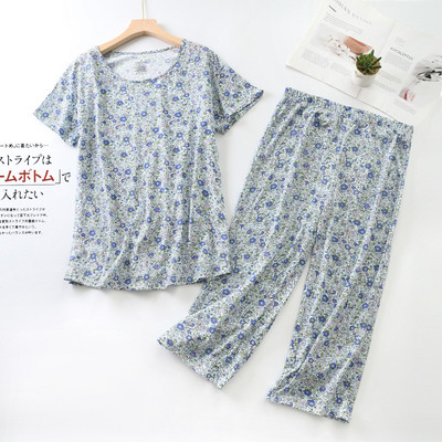 Nagy méretű pizsama szettek női divatos nyomott bő, rövid ujjú lábszárig érő nadrágok hangulatos aranyos rajzfilm hálóruha kerek nyakú pizsama