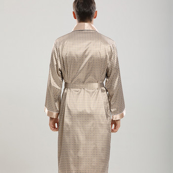 Сатенена пачуърк мъжка роба кимоно рокля с щампа в цвят каки Спално облекло с дълъг ръкав Мъжка свободна рокля за баня Газон плюс размер 3XL