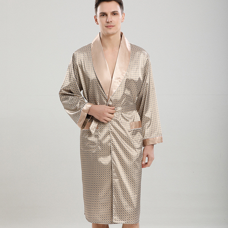Σατέν συνονθύλευμα ανδρική ρόμπα χακί φόρεμα κιμονό μακρυμάνικο πυζά Ανδρικό φαρδύ μπουρνούζι Loungear Plus μέγεθος 3XL