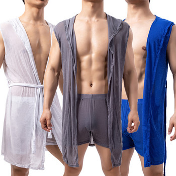 Мъжки халат Мрежести прозрачни секси халати за баня Домашно облекло Мъжко нощно облекло Полупрозрачно спално бельо (без шорти)