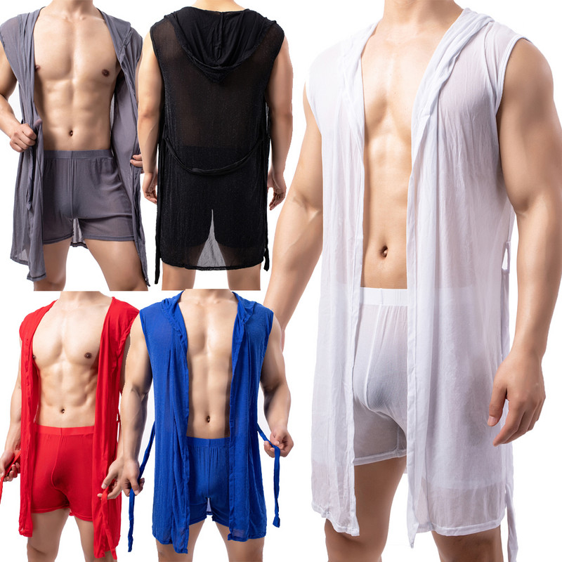 Muški ogrtač Mrežasti prozirni seksi kućni ogrtači Kućna odjeća Muška spavaćica Prozirno donje rublje za spavanje (bez kratkih hlača)