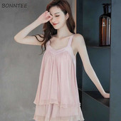 Pidžamu komplekti Sieviešu brīvi, solīdi vasaras seksīgi meiteņu guļamtērpi mājas uzvalks pidžamas Femme kakla izgriezumam Ērts moderns naktsveļa Vienkāršs šiks