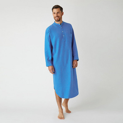 Men Robe Fashion Nightgown Long Sleeve Button Solid Color Shirt Muslim Men Robe Dubai Abaya Turkey House Robe for Men