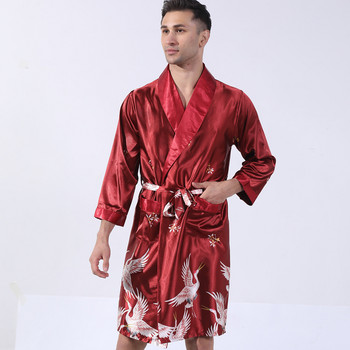 Ανδρικό μπουρνούζι Kimono Φαρδιά νυχτικά Loungear Silk Stain Ρούχα για το σπίτι Ανδρικά casual Sleepwear Night-Robe με ζώνη