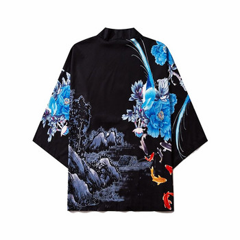 Мъжко кимоно, модно лятно палто с анимационен принт с дракон, халат с дълъг ръкав, японски стил, косплей мъжки дрехи