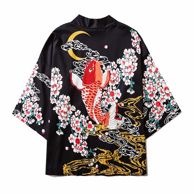 Мъжко кимоно, модно лятно палто с анимационен принт с дракон, халат с дълъг ръкав, японски стил, косплей мъжки дрехи